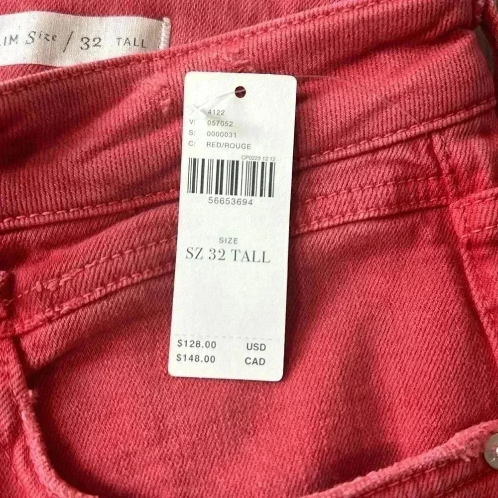 Anthropologie Pilcro Womens 32 Tall Red High Rise Thrashed Skinny Jeans Stretch - Picture 11 of 13